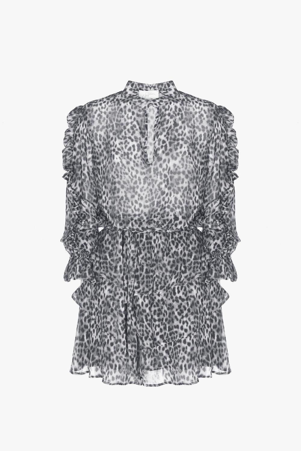 Soallure ABITO CORTO LEOPARDATO CON VOLANT E BALZE Saldi