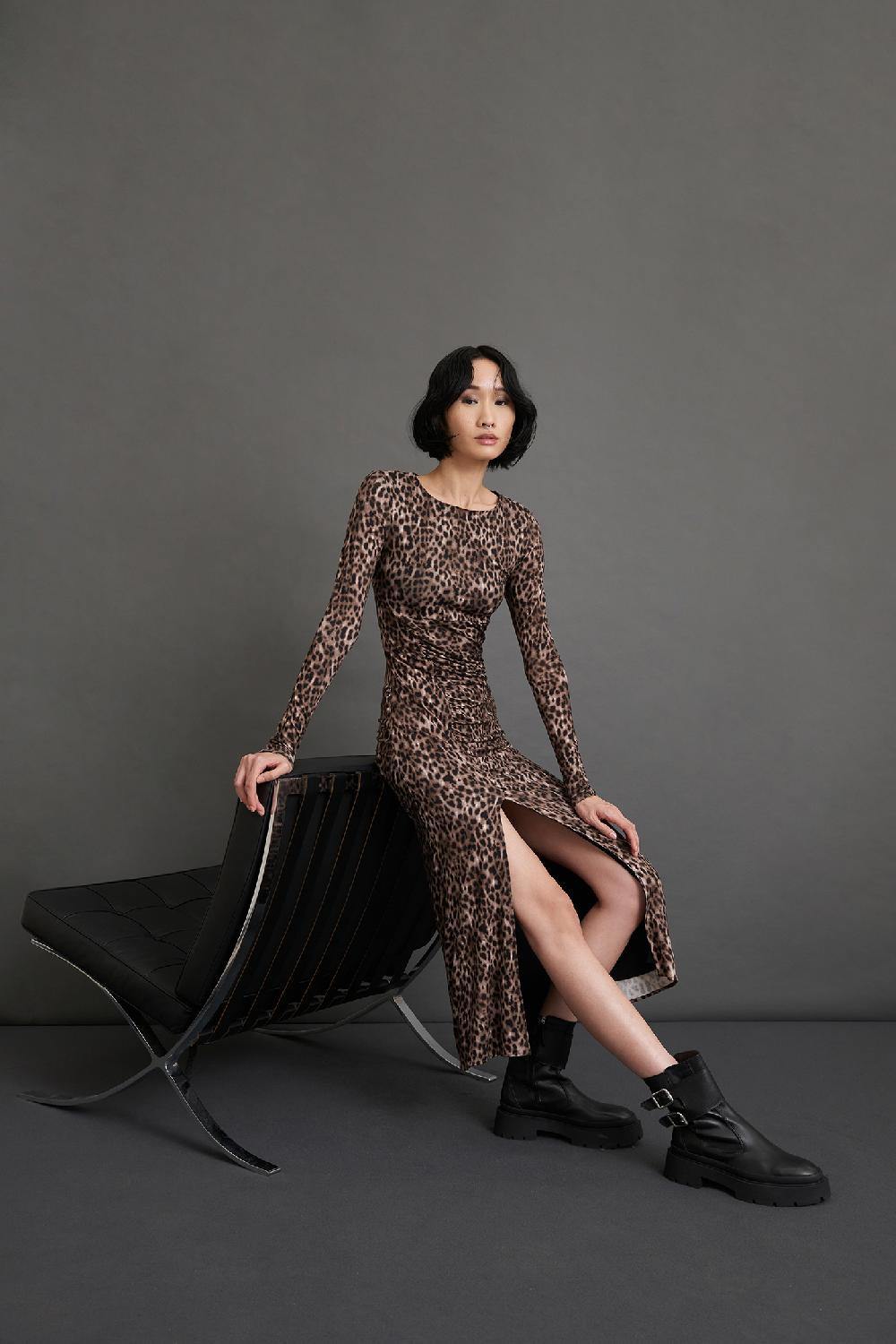 Soallure ABITO MIDI CON ARRICCIATURE FANTASIA LEOPARDATA Offerte
