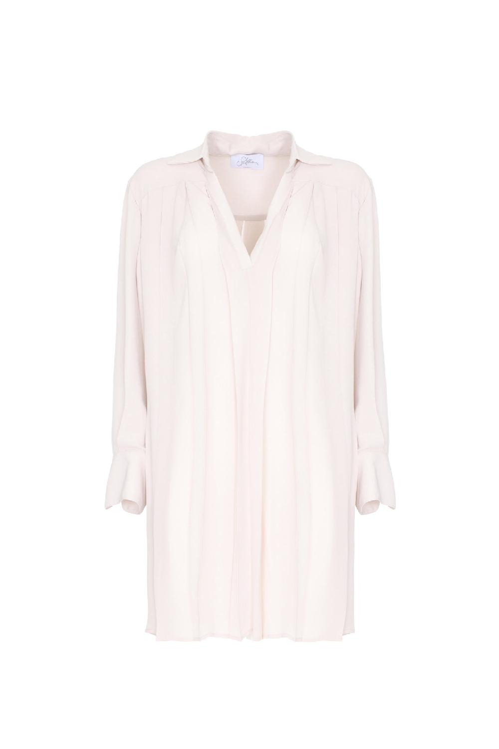 Soallure ABITO CORTO PLISSÉ CON COLLO A CAMICIA Vendita Calda