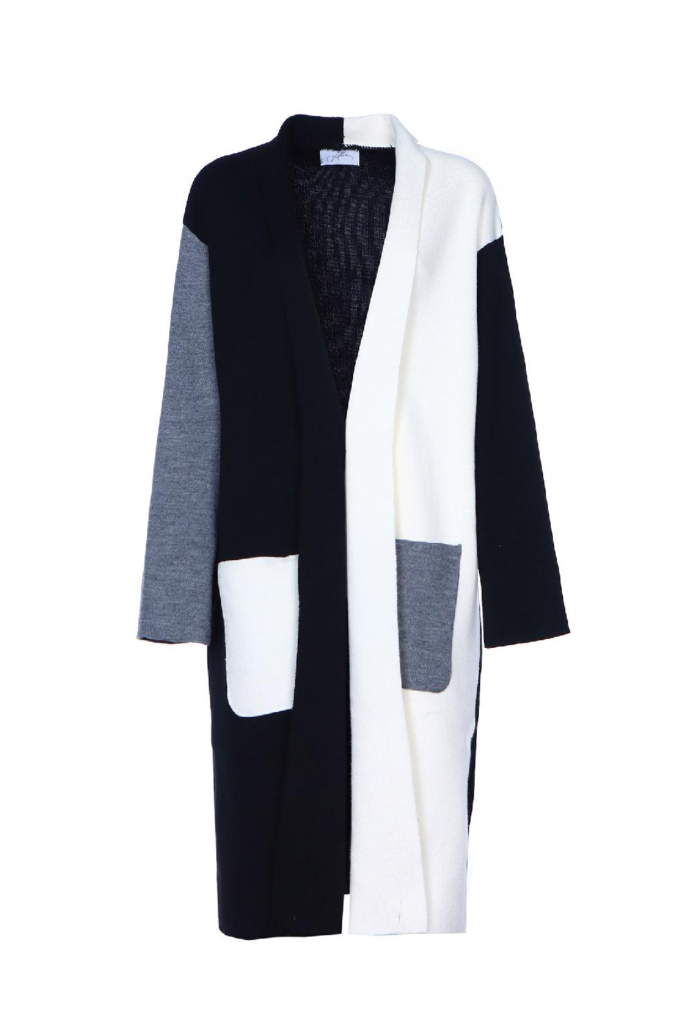 Soallure CARDIGAN BLOCK COLOR LUNGO LANA Promozione
