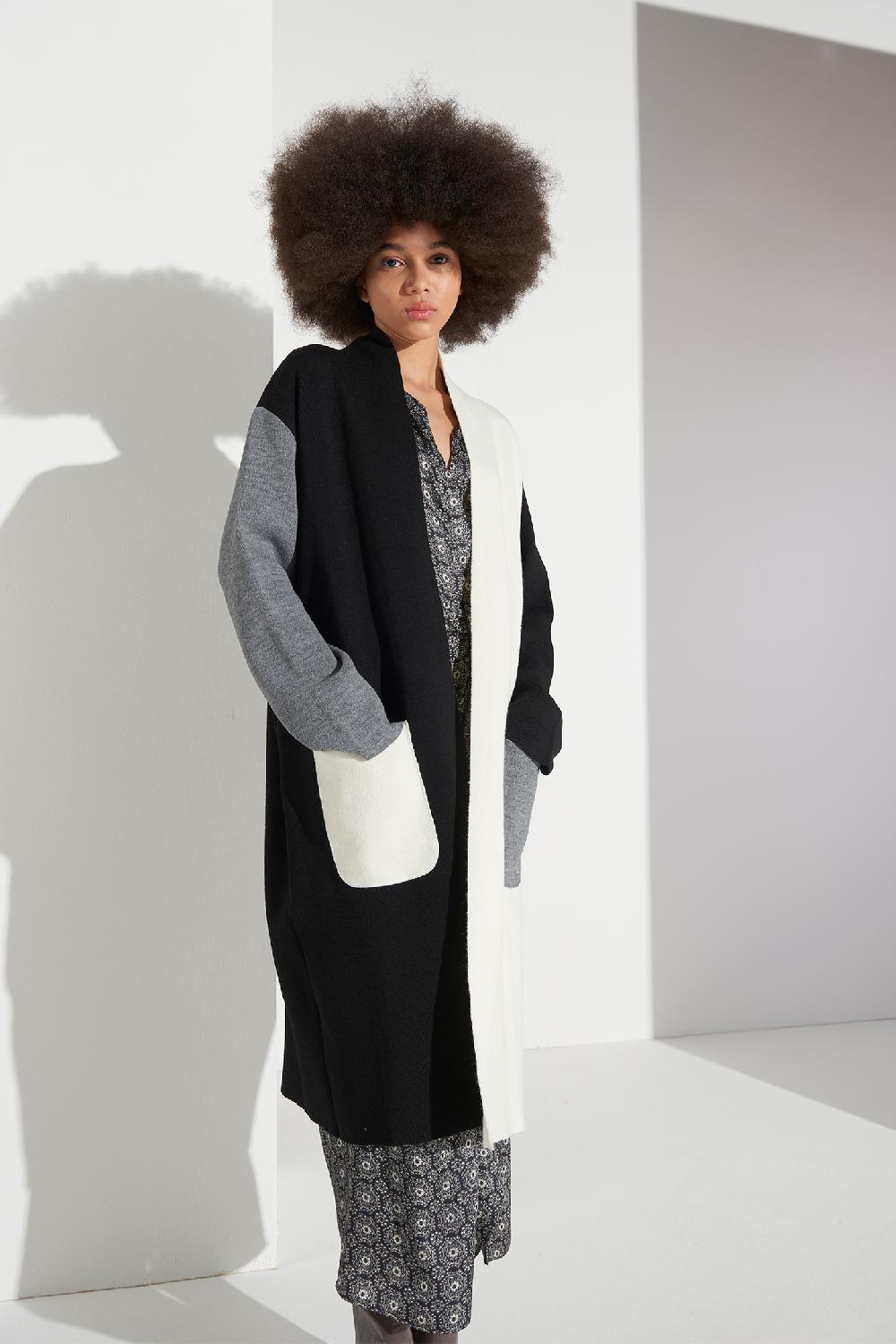 Soallure CARDIGAN BLOCK COLOR LUNGO LANA Promozione