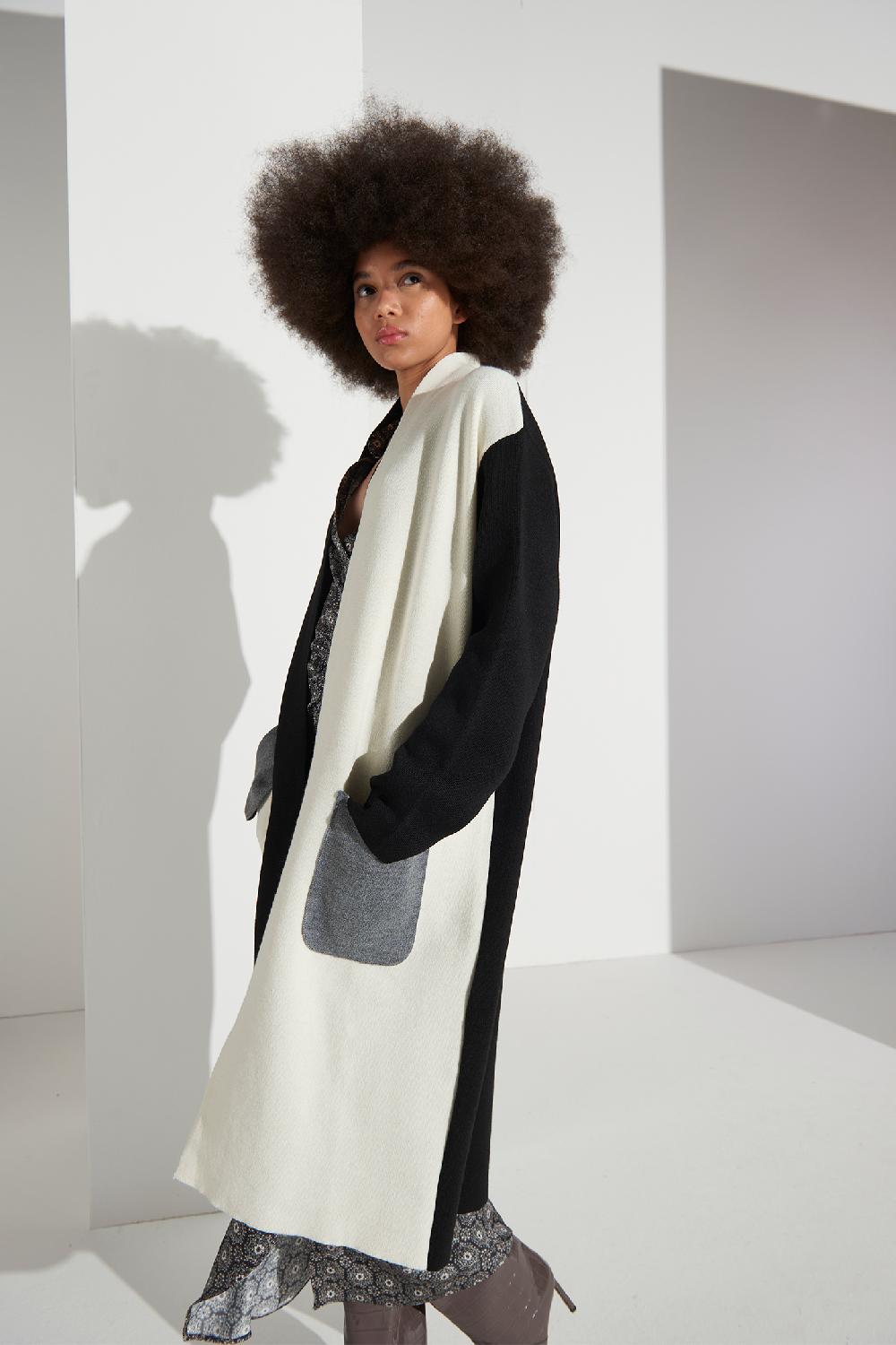 Soallure CARDIGAN BLOCK COLOR LUNGO LANA Promozione