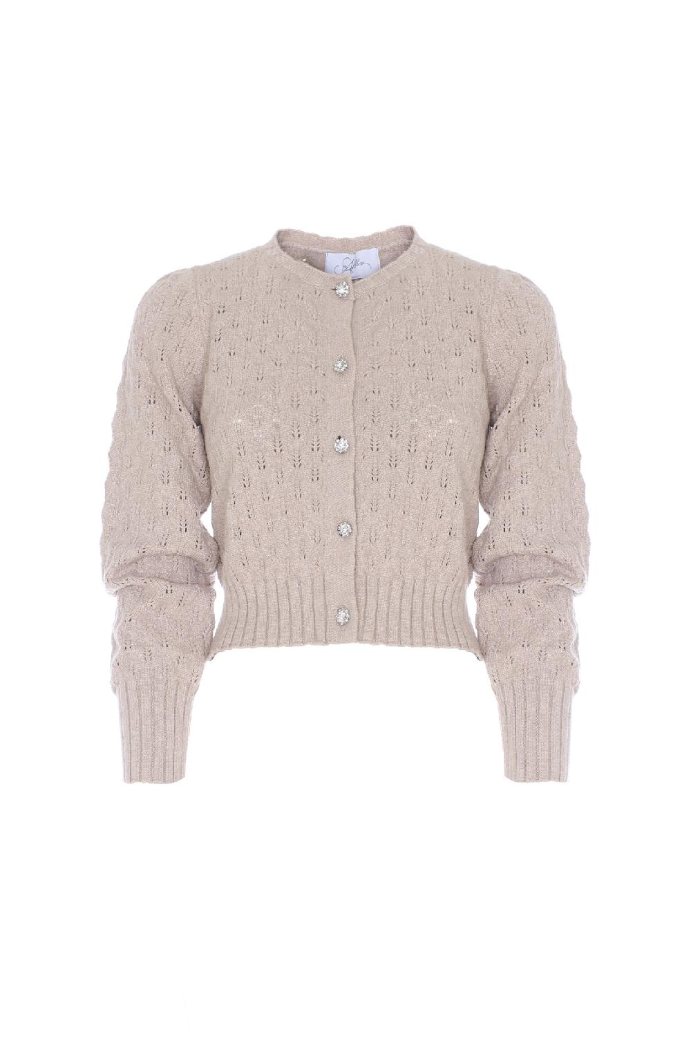 Soallure CROCHETED ROUND NECK CARDIGAN In Vendita