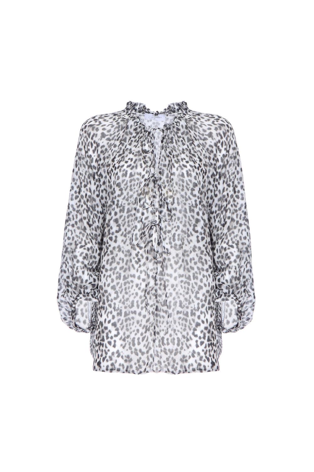 Soallure BLUSA CON SCOLLO PROFONDO A FANTASIA LEOPARDATA Nuova