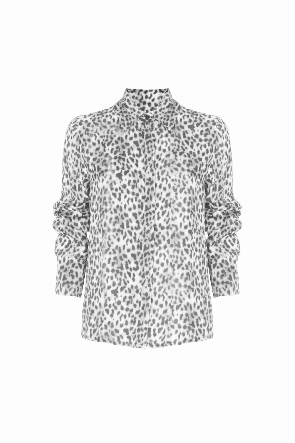 Soallure CAMICIA CON COLLETTO IN RASO FANTASIA LEOPARDATA Moda