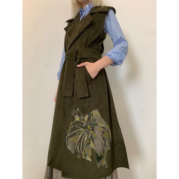 Stella Jean GILET LUNGO CON RICAMO FIORE Vendita Calda