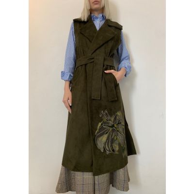 Stella Jean GILET LUNGO CON RICAMO FIORE Vendita Calda