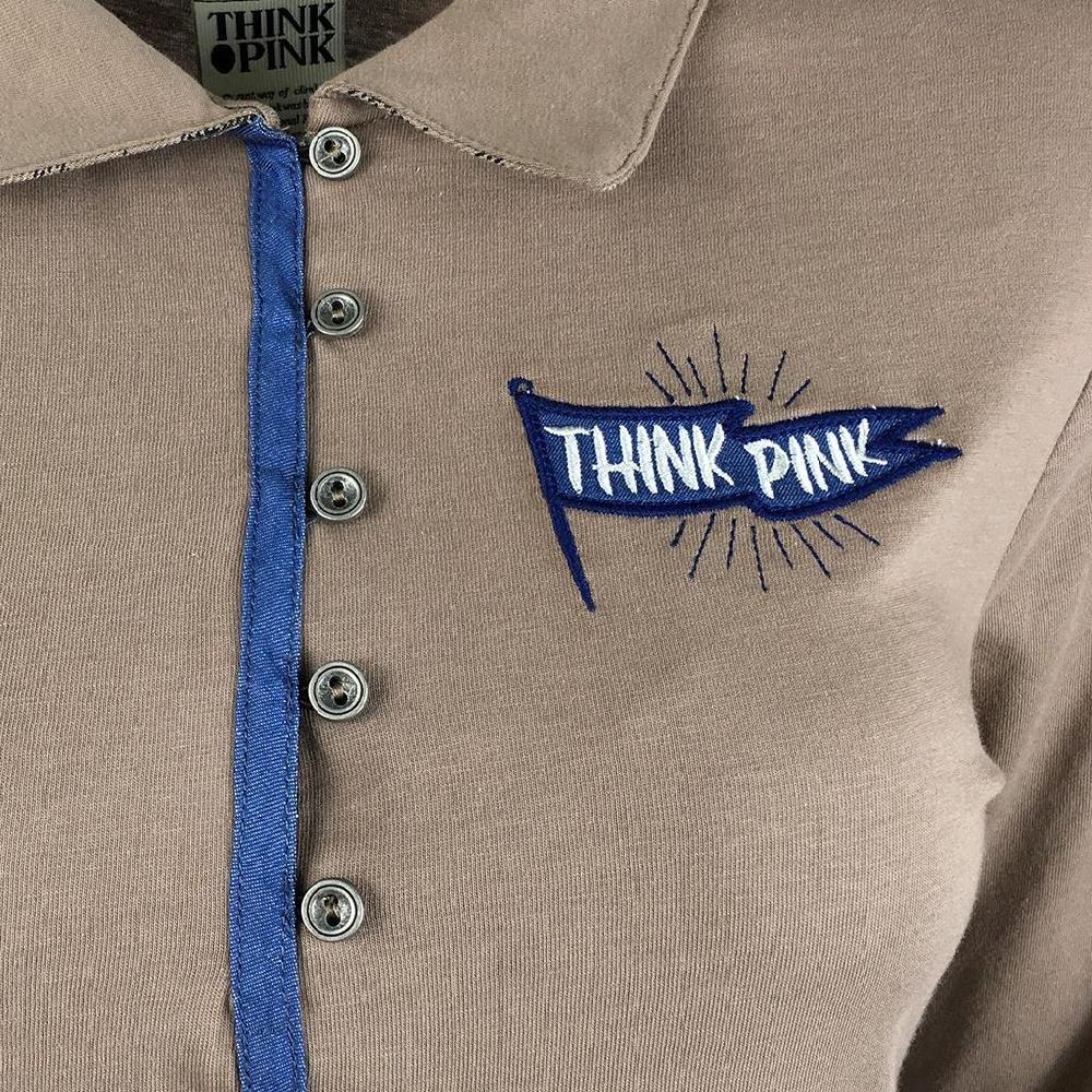 Think Pink POLO DONNA IN JERSEY DI COTONE TINTO CAPO MANICA 3/4 RICAMO E PATCH LOGO Fino Al -60%