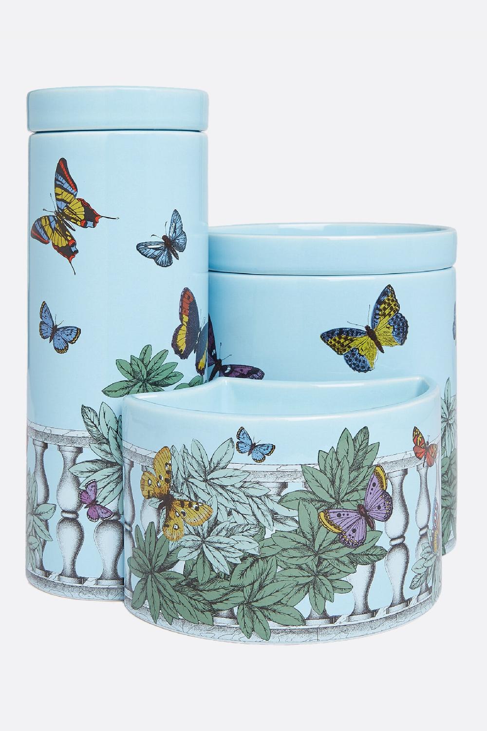 FORNASETTI set tre candele profumate Nel Mentre con Decoro Farfalle e Balaustra