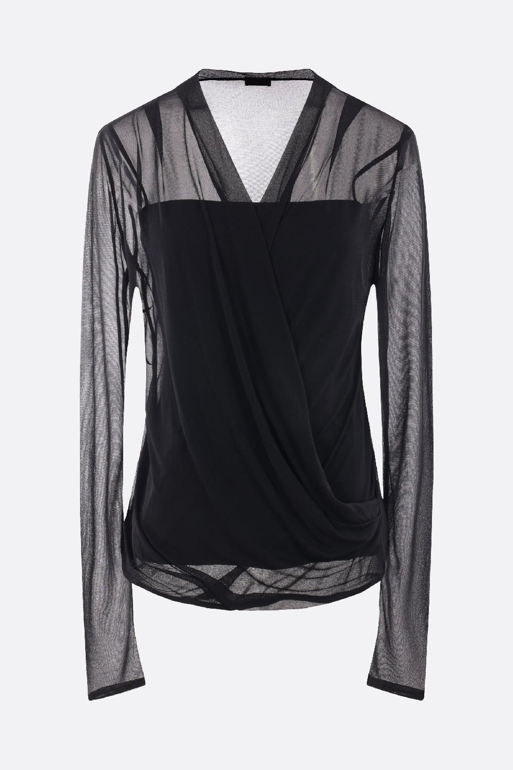 GIVENCHY top a doppio strato in crepe de chine fluida e jersey stretch