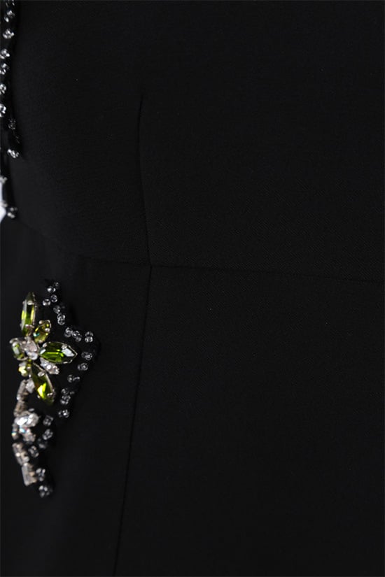 PRADA abito corto in cady con patch gioiello In Linea