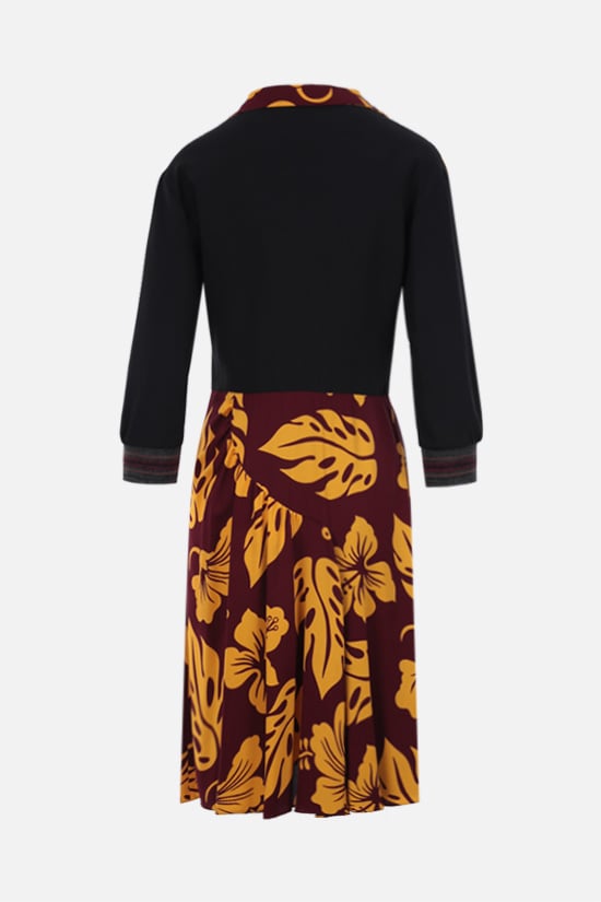 PRADA abito midi in sablé stampa Hibiscus Pezzi Unici