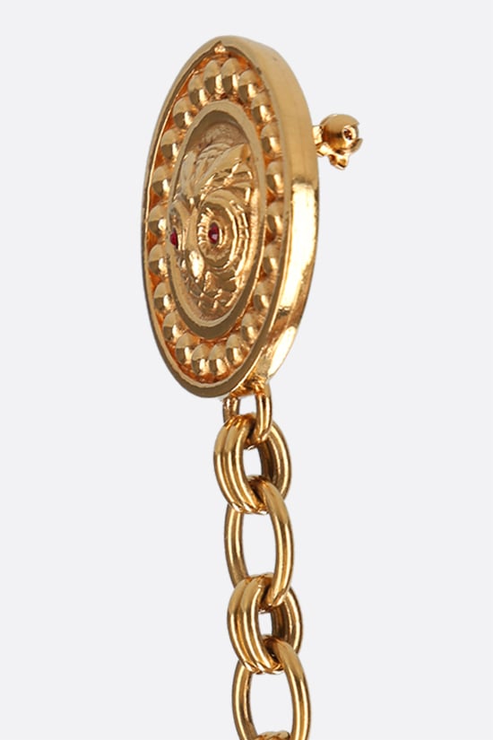 CHANEL VINTAGE WOMAN spilla in metallo con doppio medaglione e catena Prezzo Ridotto