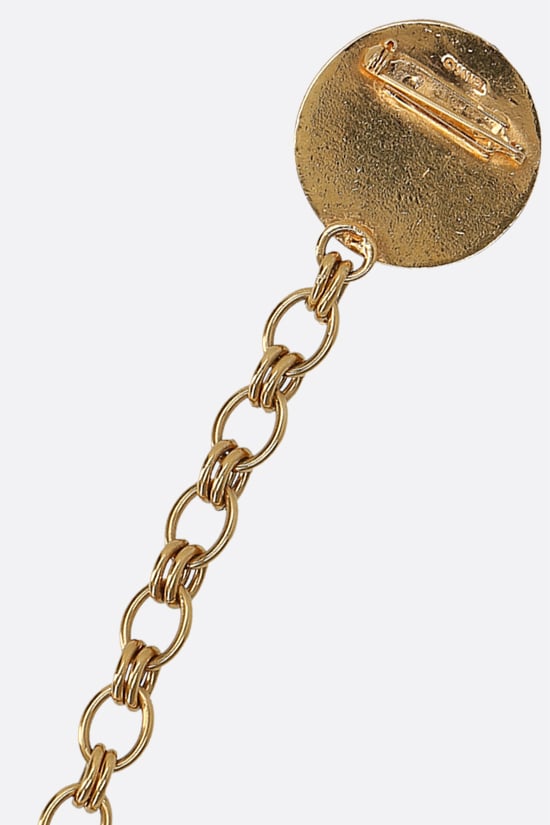 CHANEL VINTAGE WOMAN spilla in metallo con doppio medaglione e catena Prezzo Ridotto