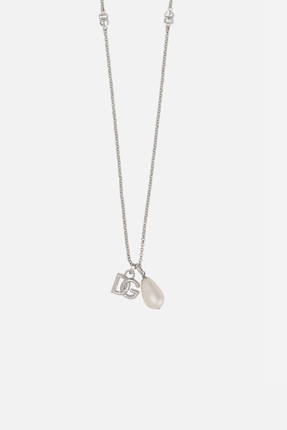 DOLCE & GABBANA collana a catena in ottone con goccia e logo DG Consegna Veloce