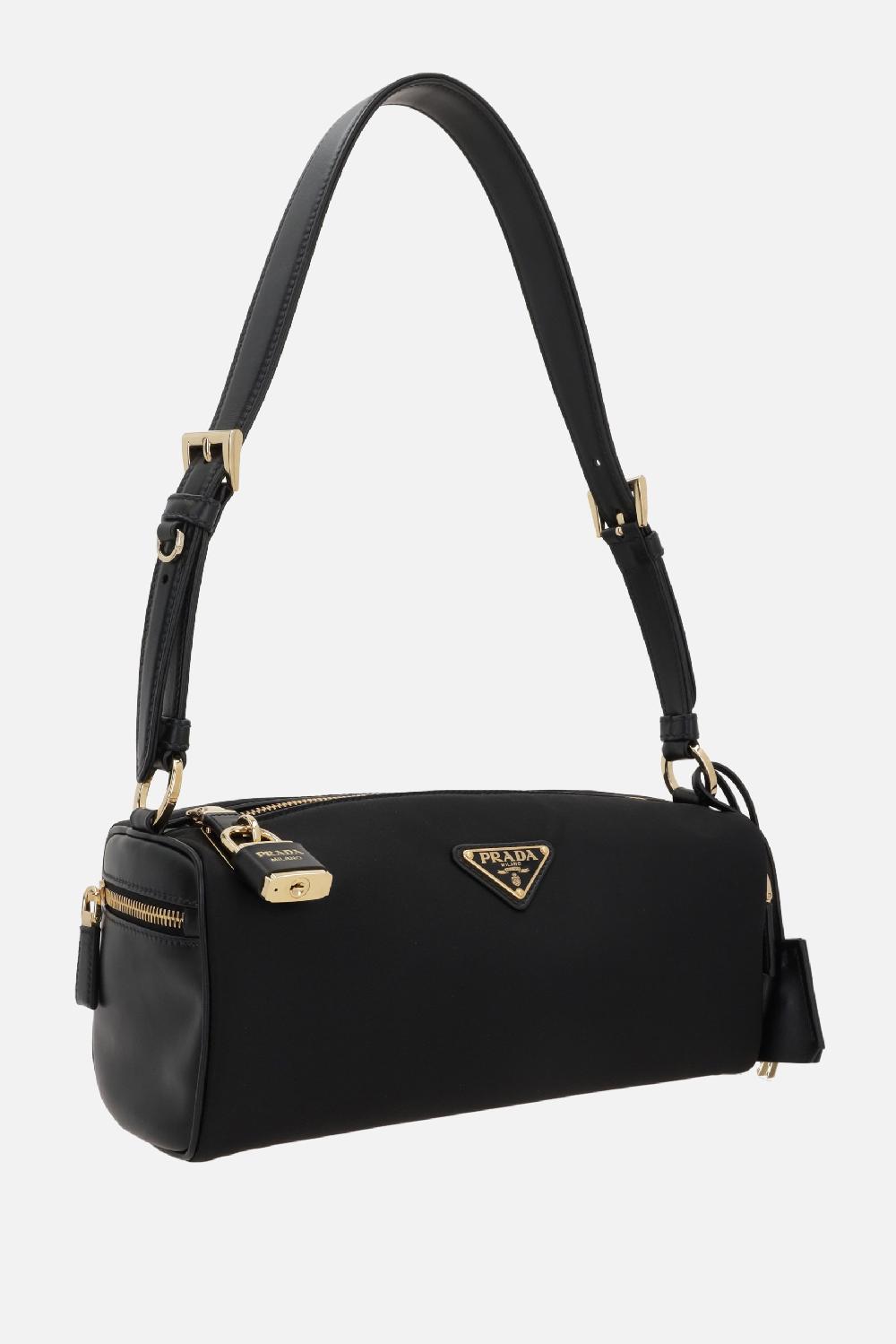 PRADA borsa a spalla media in Re-Nylon e pelle liscia Qualità Garantita