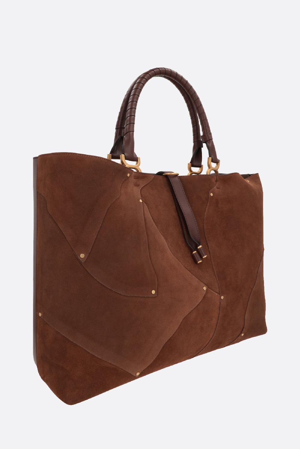 CHLOÉ borsa tote Marcie in suede e pelle liscia Presa
