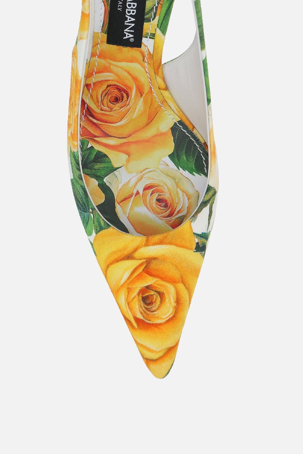 DOLCE & GABBANA slingback in gabardine stampa Rose Gialle Shopping Online
