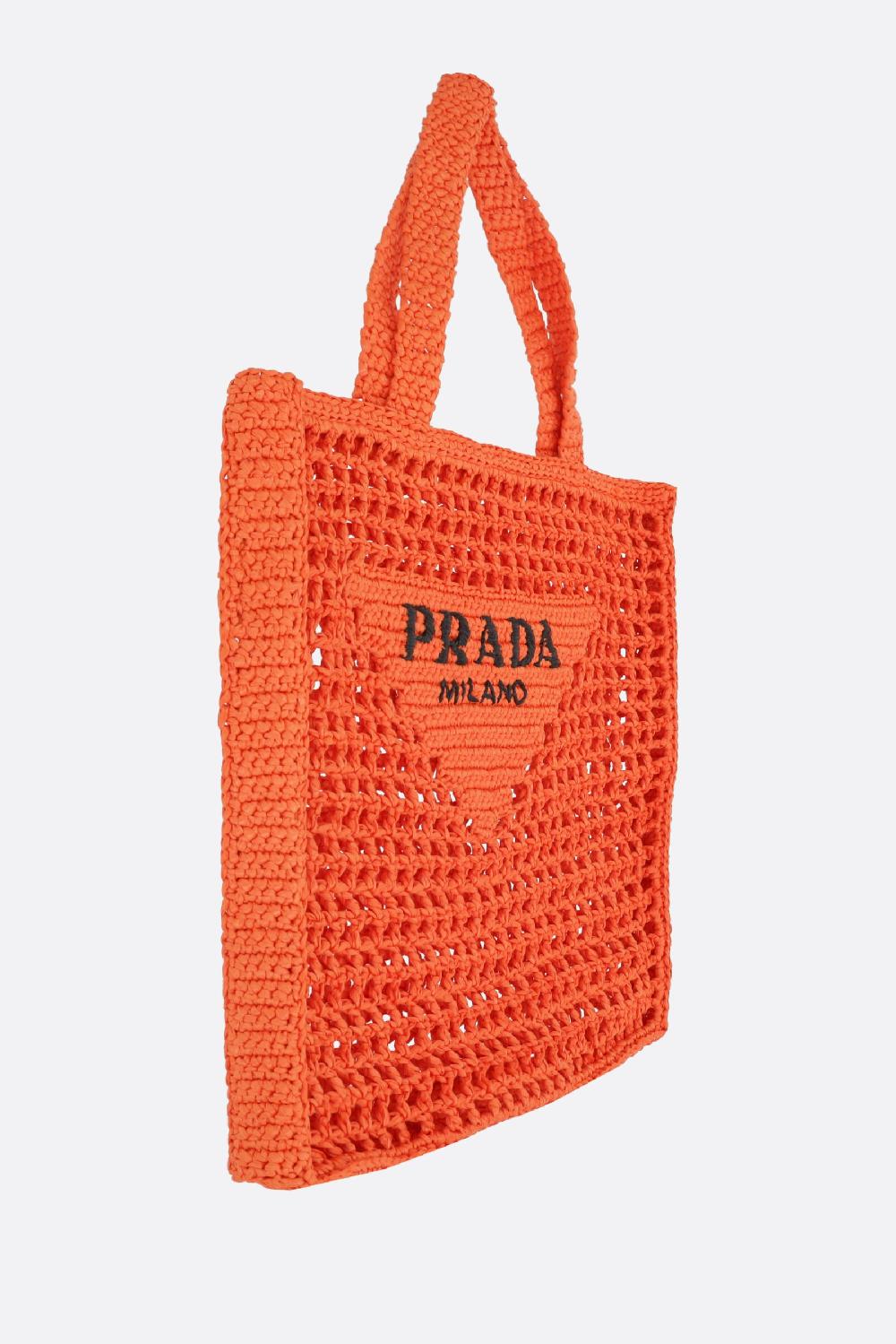 PRADA borsa shopping in rafia sintetica ricamo logo Italy