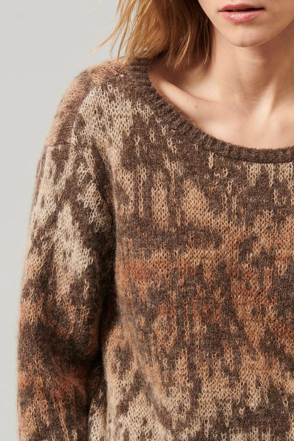 Transit Par Such Maglia girocollo a manica lunga in filato di alpaca e mohair con lavor – Transit Novità