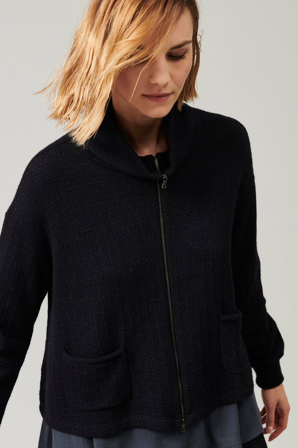 Transit Par Such Maglia zippata in maglia di lana e viscosa jacquard microfantasia | 10 – Transit Online