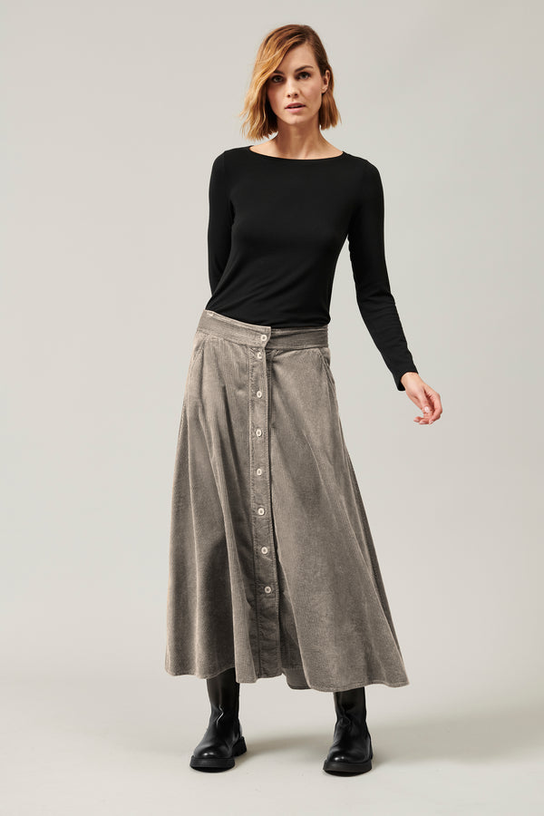 Transit Par Such Gonna lunga con bottoni in velluto a coste di viscosa e cotone stretch – Transit Negozio