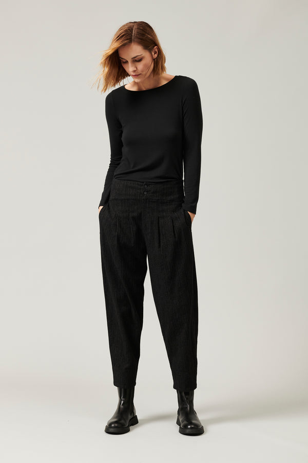 Transit Par Such Pantalone rigato linea bombé com pinces in cotone e viscosa stretch | – Transit Offerta speciale