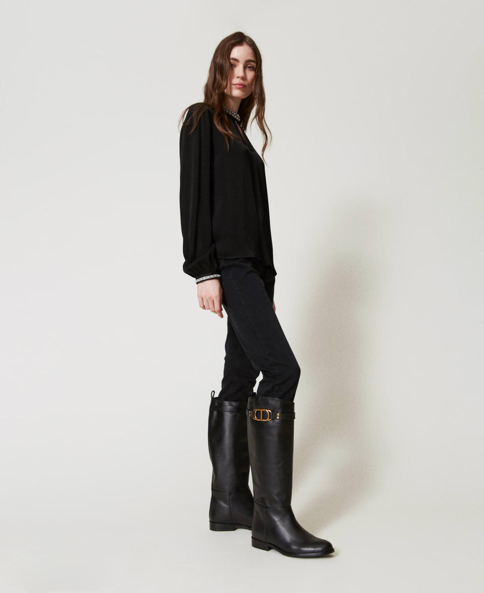 Twin Set Stivali alti in pelle con Oval T Moda