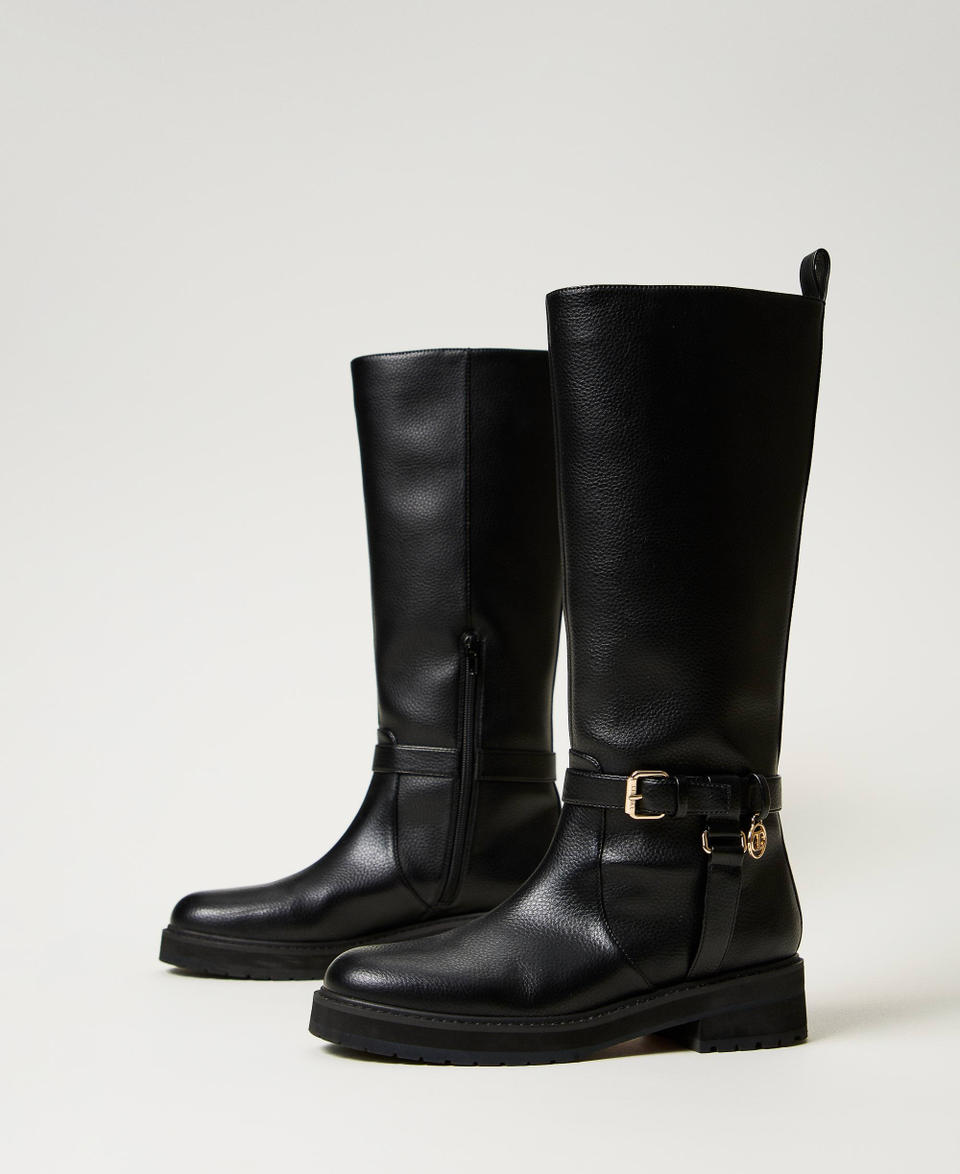 Twin Set Stivali biker in pelle con Oval T Spedizione Gratuita