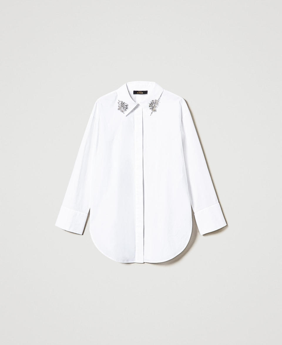 Twin Set Camicia over in popeline con ricami Prezzo Ridotto