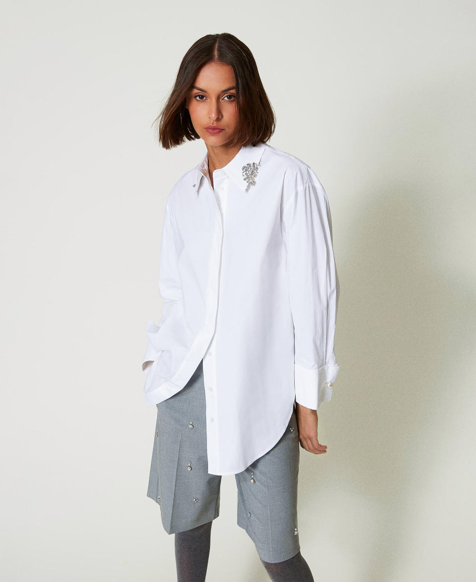 Twin Set Camicia over in popeline con ricami Prezzo Ridotto