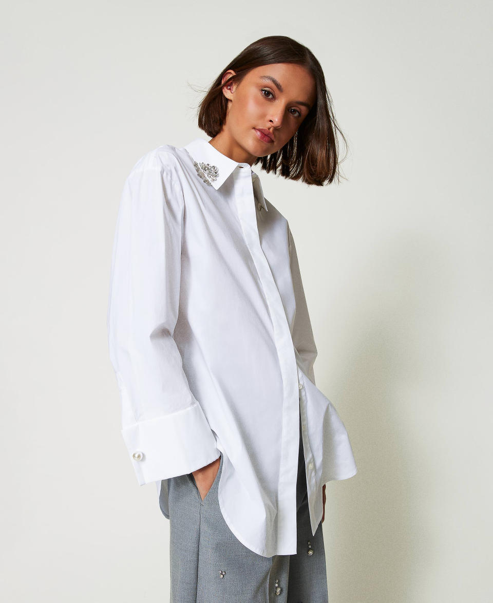 Twin Set Camicia over in popeline con ricami Prezzo Ridotto