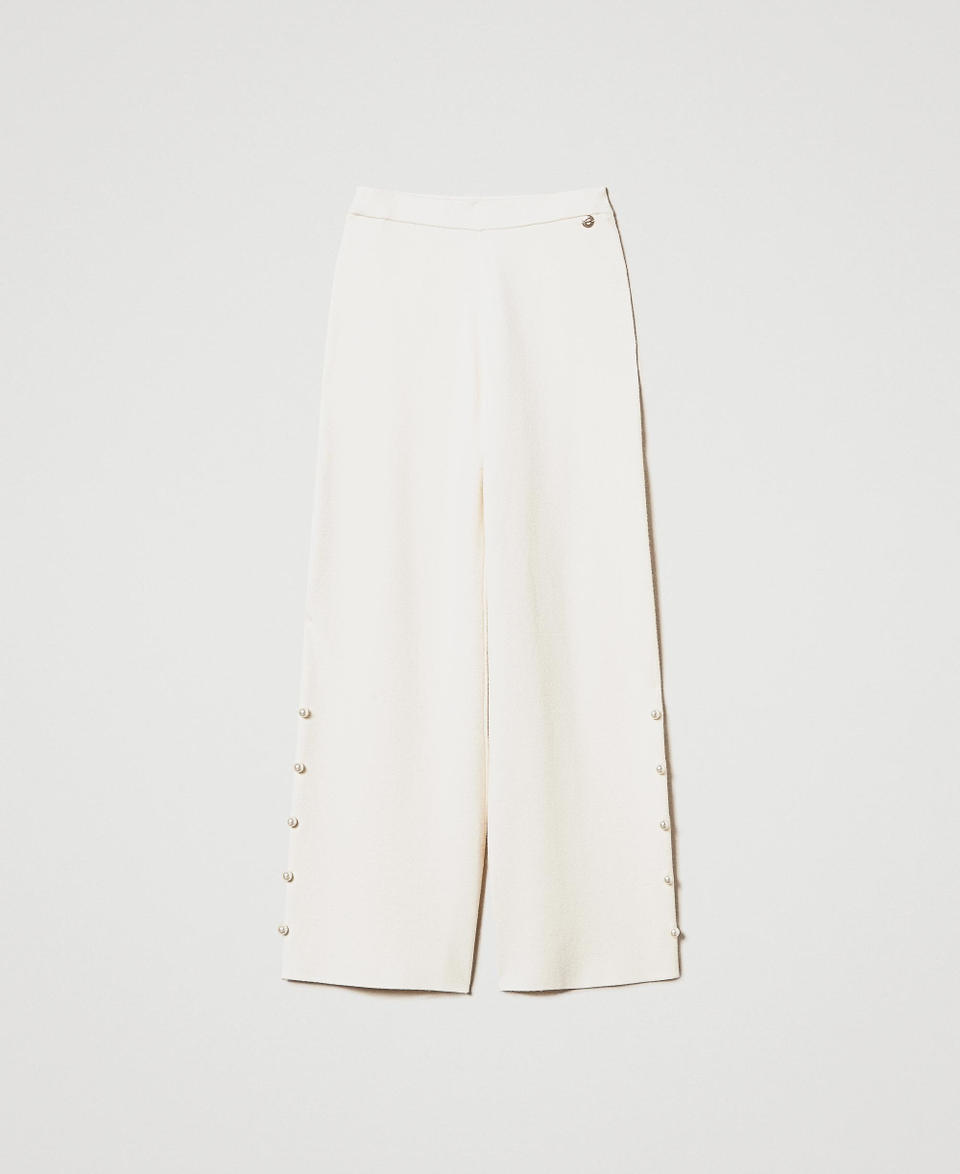 Twin Set Pantaloni wide leg in maglia con perle Online