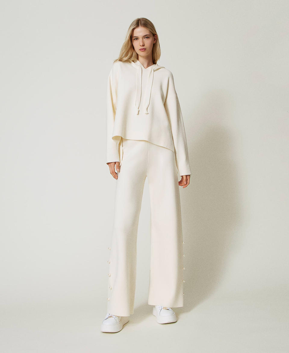 Twin Set Pantaloni wide leg in maglia con perle Online