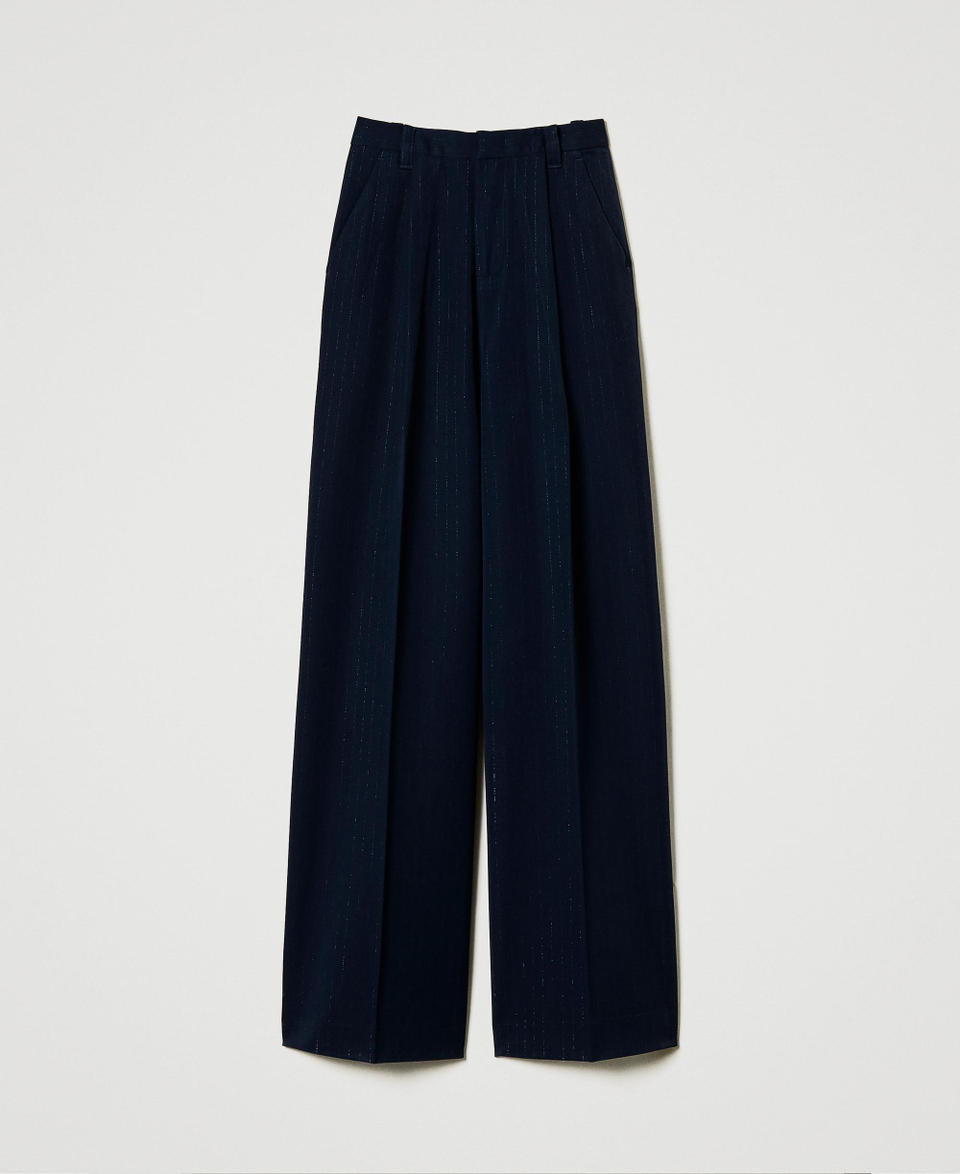 Twin Set Pantaloni wide leg gessati lurex Vendita Calda