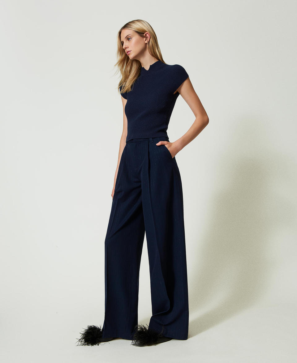 Twin Set Pantaloni wide leg gessati lurex Vendita Calda