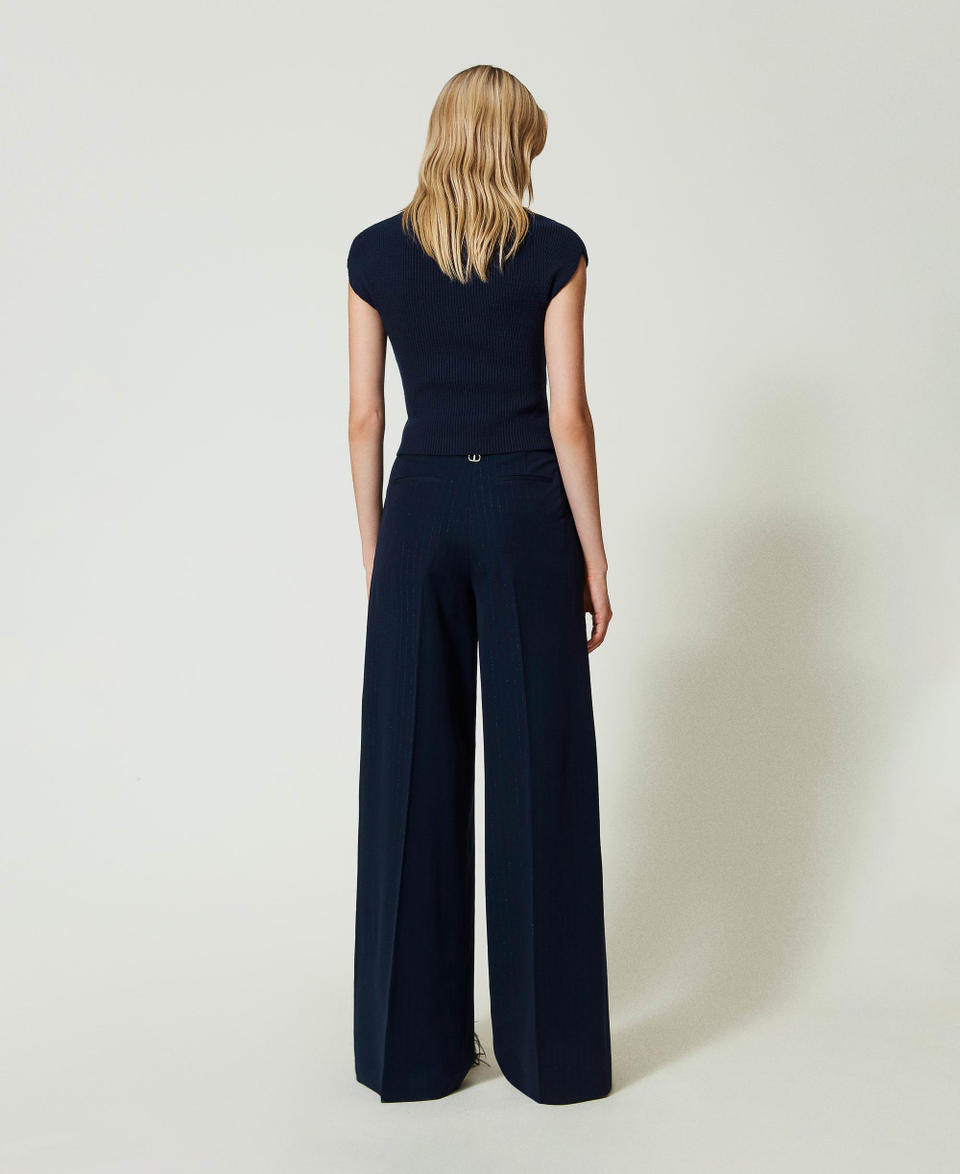 Twin Set Pantaloni wide leg gessati lurex Vendita Calda