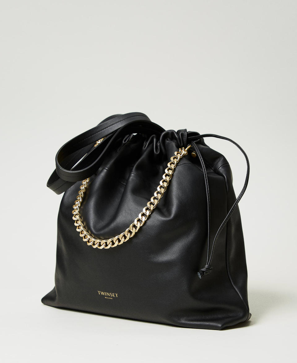 Twin Set Borsa shopper grande in pelle con coulisse Vendita Economica