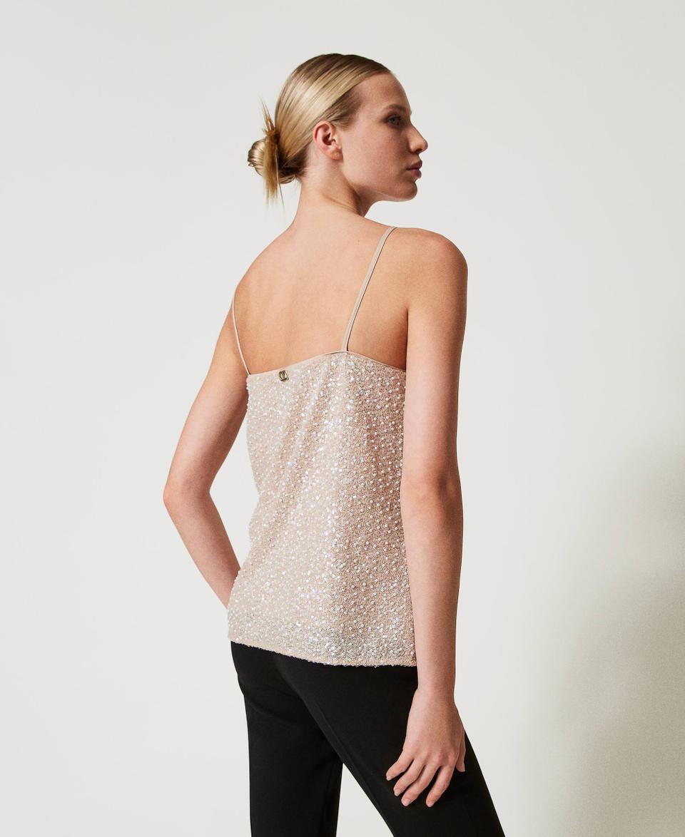 Twin Set Top con paillettes e perle Consegna Veloce