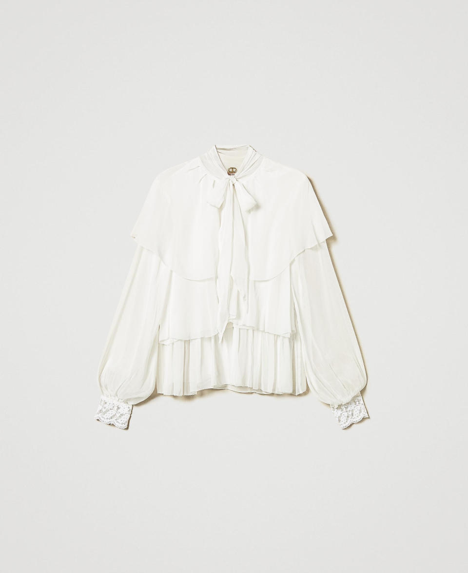 Twin Set Blusa in georgette con balze e pizzo Promozione Limitata