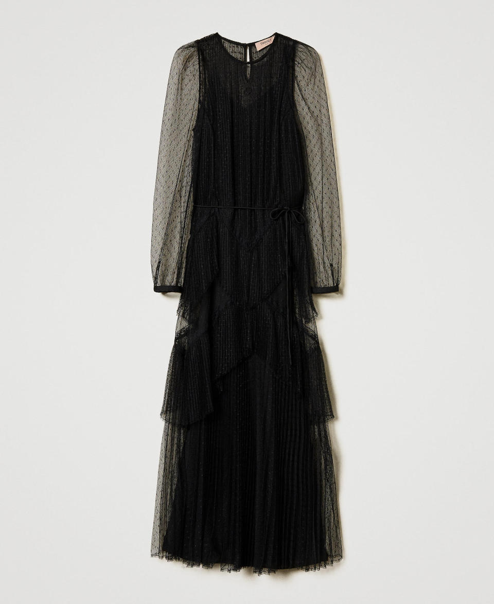 Twin Set Abito lungo in tulle plissé con balze Shopping Online