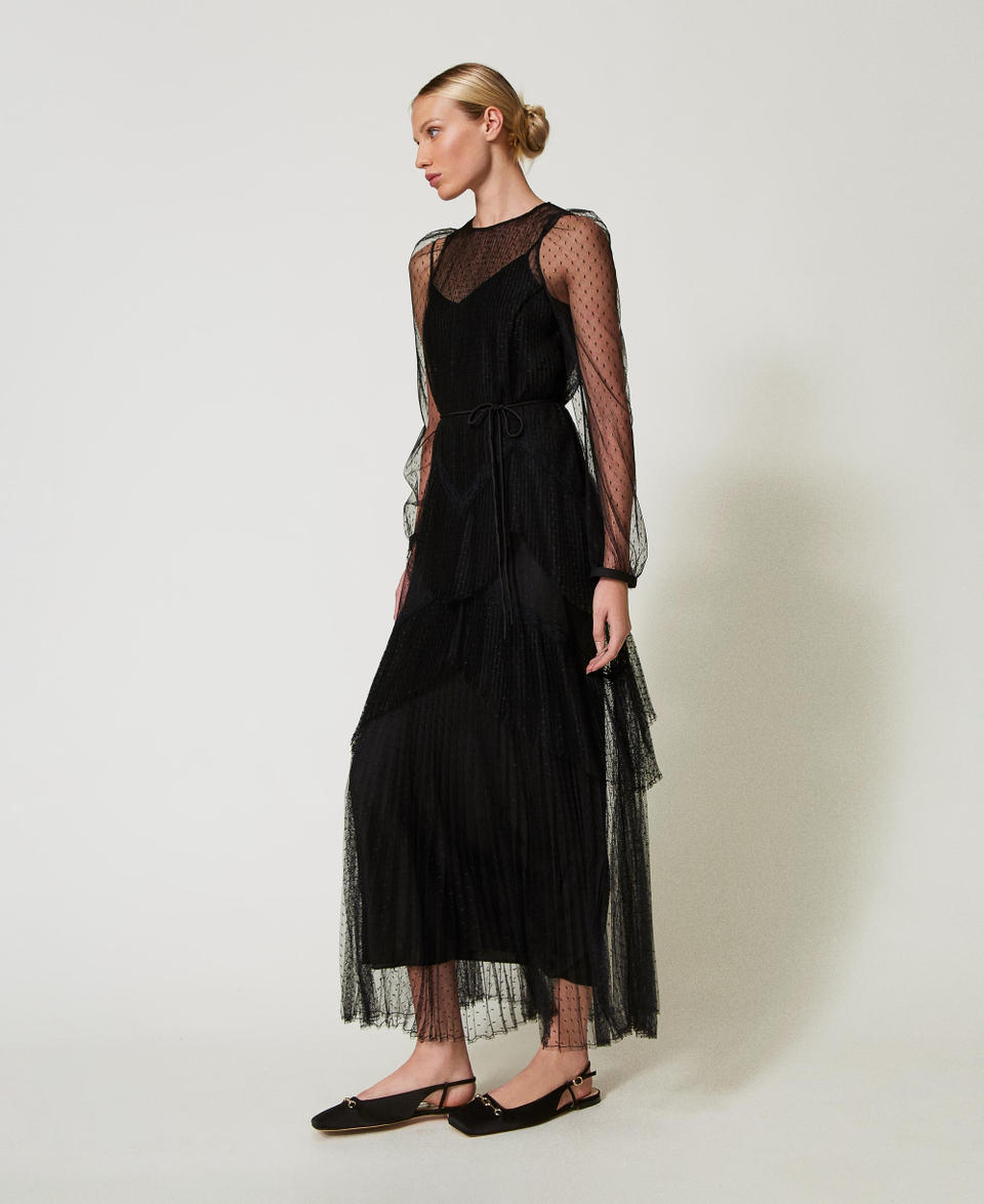 Twin Set Abito lungo in tulle plissé con balze Shopping Online