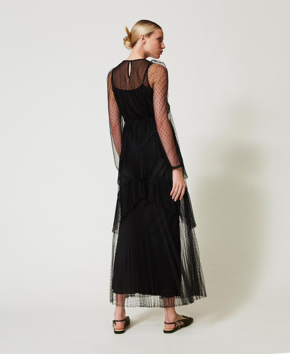 Twin Set Abito lungo in tulle plissé con balze Shopping Online