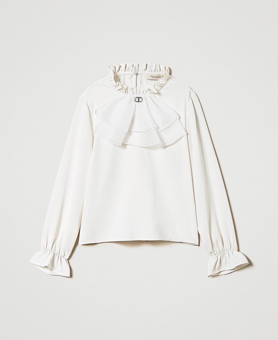 Twin Set Blusa in crêpe de Chine con jabot Offerta