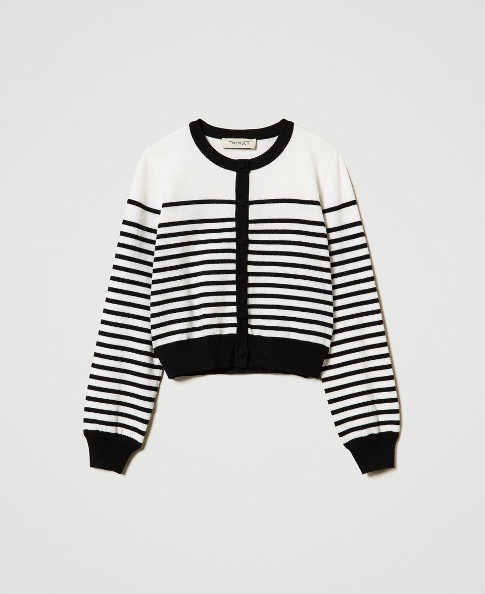 Twin Set Cardigan a righe con logo jacquard Vendita Calda