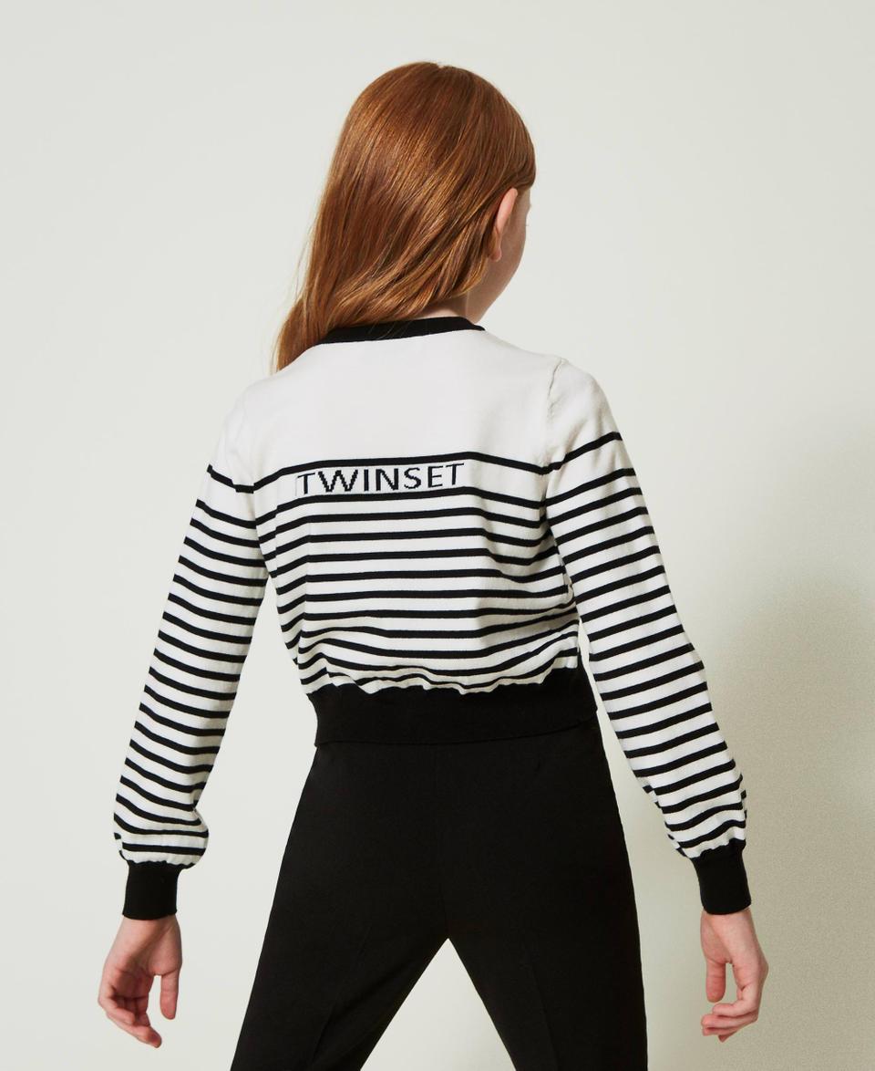 Twin Set Cardigan a righe con logo jacquard Vendita Calda