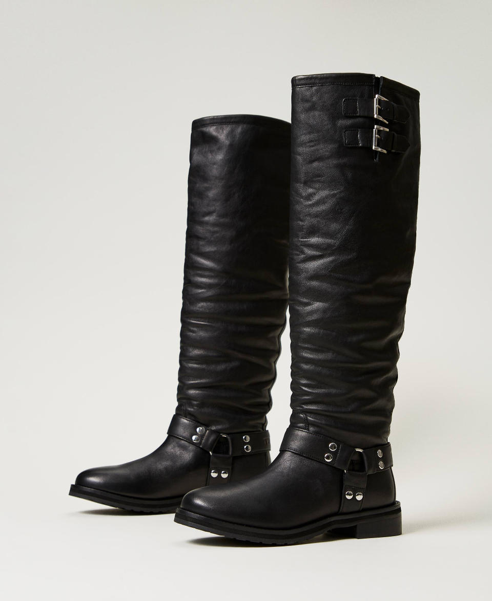 Twin Set Stivali alti 'Darcy' in pelle con cinturini In Linea