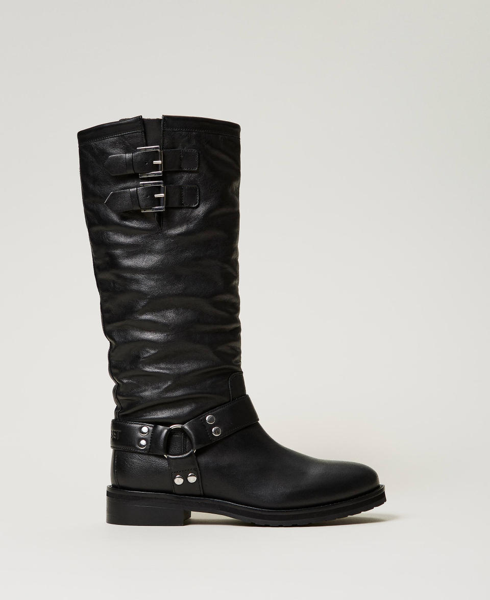 Twin Set Stivali biker 'Darcy' in pelle con cinturini Spedizione Gratuita