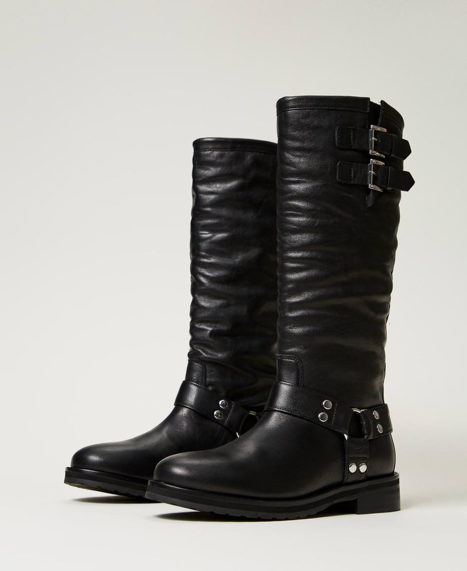 Twin Set Stivali biker 'Darcy' in pelle con cinturini Spedizione Gratuita