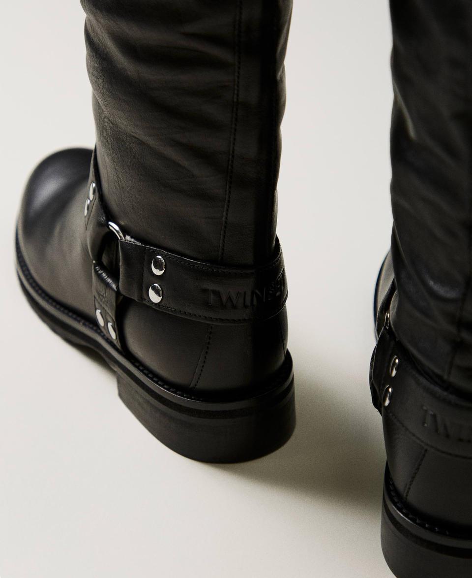 Twin Set Stivali biker 'Darcy' in pelle con cinturini Spedizione Gratuita